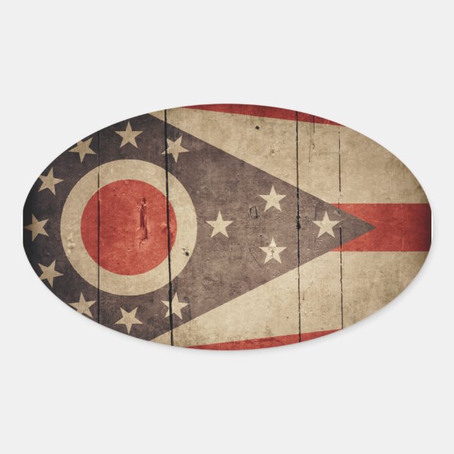 Rugged Wood Ohio Flag Oval Sticker (Front)