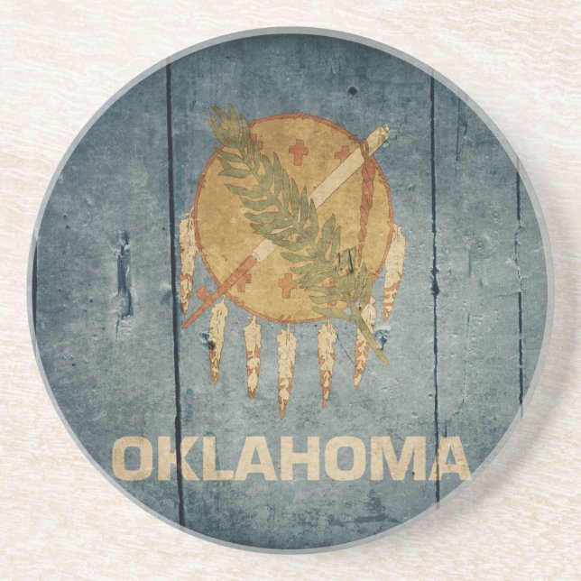 Rugged Wood Oklahoma Flag Coaster (Front)