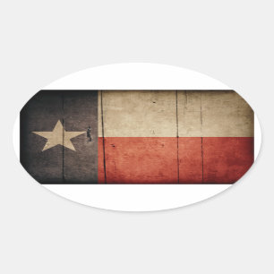Rugged Wood Texas Flag Oval Sticker