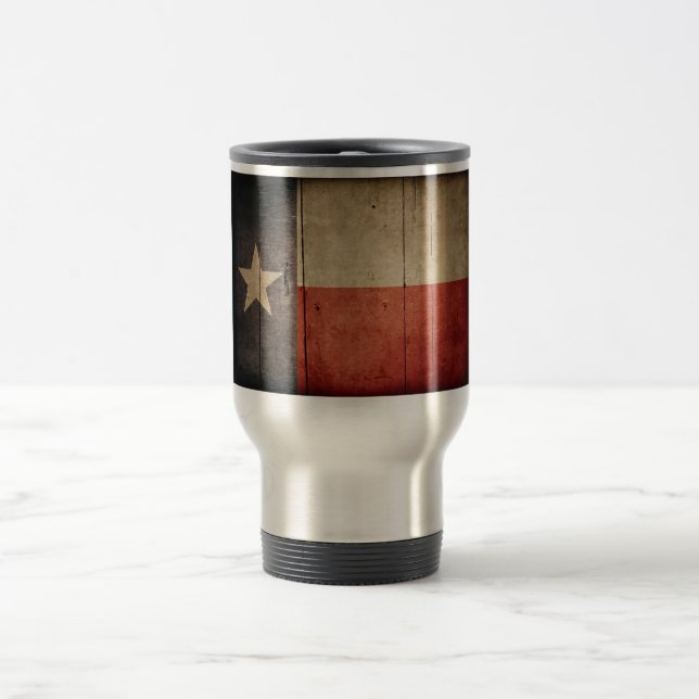 Rugged Wood Texas Flag Travel Mug (Center)