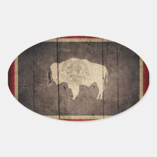 Rugged Wood Wyoming Flag Oval Sticker