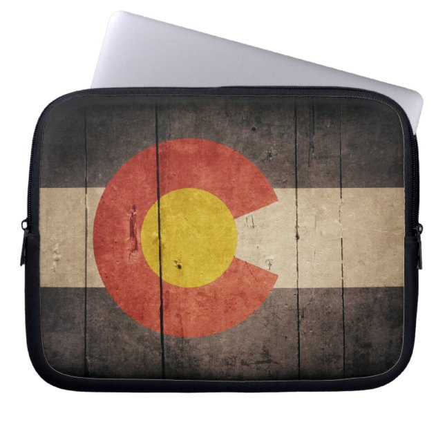 Rugged Wooden Colorado Flag Laptop Sleeve (Front)