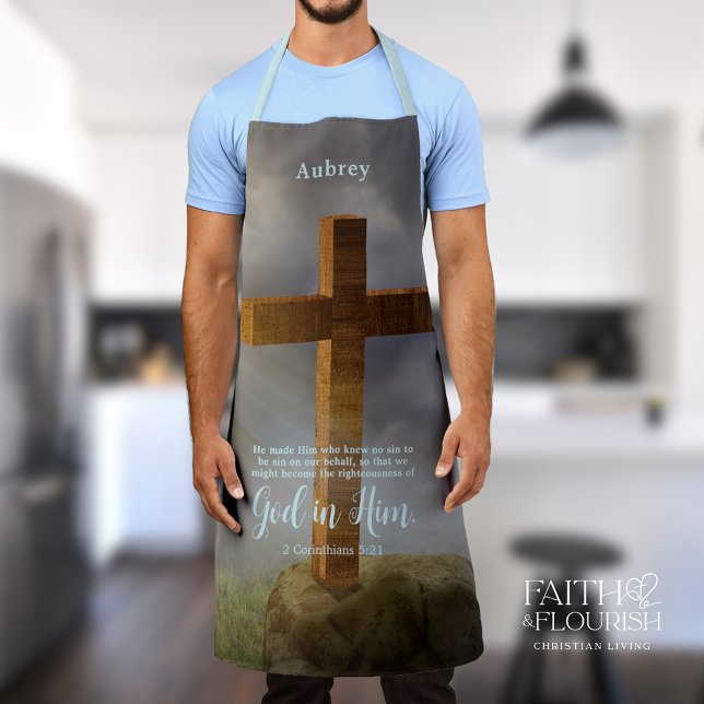 Rugged Wooden Cross Bible Verse Personalised Apron (Creator Uploaded)