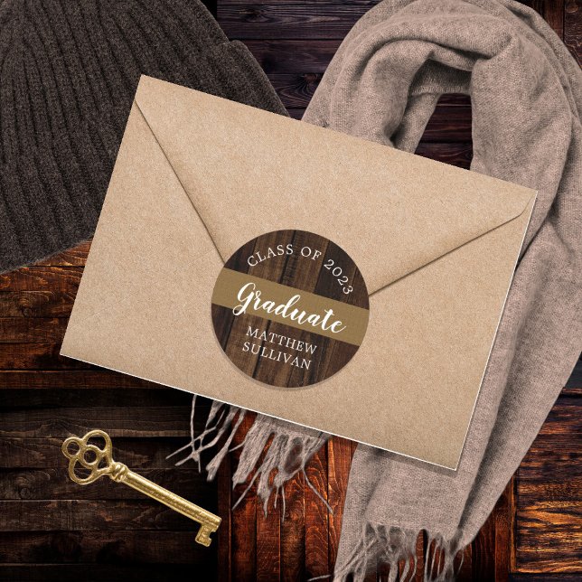 Rugged Woodsy Graduate Class of 2023 | Name Classic Round Sticker (Creator Uploaded)