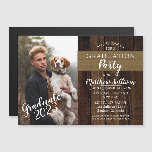 Rugged Woodsy Photo Graduation Party Magnetic Invitation (Front/Back)