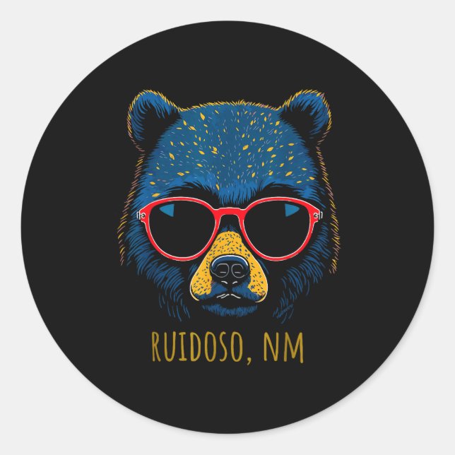 Ruidoso New Mexico Bear Wearing Sungles Design  Classic Round Sticker (Front)