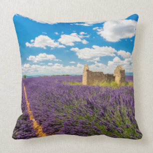 Ruin in Lavender Field, France Cushion