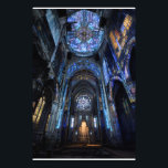 Ruined Cathedral Stained Glass Projection Glow Photo Print<br><div class="desc">An abandoned gothic cathedral interior is dramatically illuminated by projected stained-glass light pouring from a massive rose window high above. Intense beams of sapphire blue, emerald green, ruby red, amethyst purple, and golden yellow cascade across crumbling arches, shattered stone, and the central altar, transforming decay into transcendent beauty. The interplay...</div>