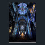 Ruined Cathedral Stained Glass Projection Glow Poster<br><div class="desc">An abandoned gothic cathedral interior is dramatically illuminated by projected stained-glass light pouring from a massive rose window high above. Intense beams of sapphire blue, emerald green, ruby red, amethyst purple, and golden yellow cascade across crumbling arches, shattered stone, and the central altar, transforming decay into transcendent beauty. The interplay...</div>