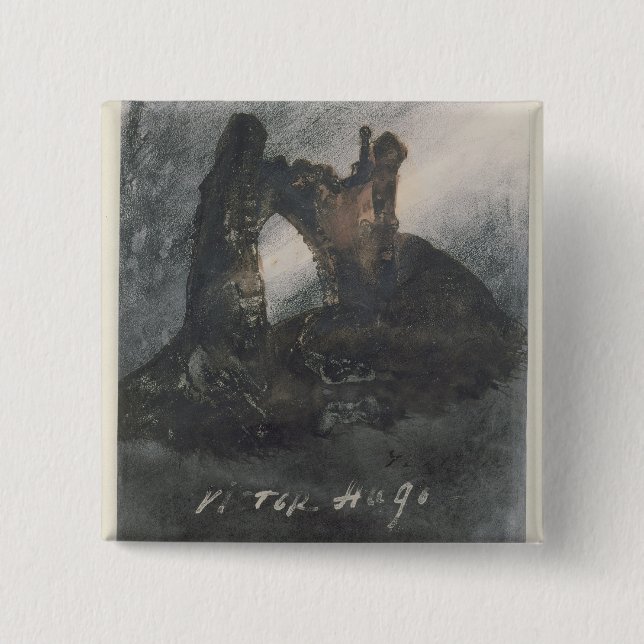 Ruins at Groz-Nez, Jersey, or The Arch 15 Cm Square Badge (Front)