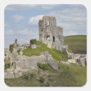 Ruins of Corfe Castle, near Wareham, Dorset, Square Sticker
