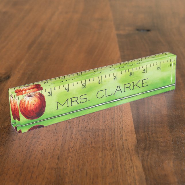 Ruler & Apple Personalised Teacher Name Plate (Side)