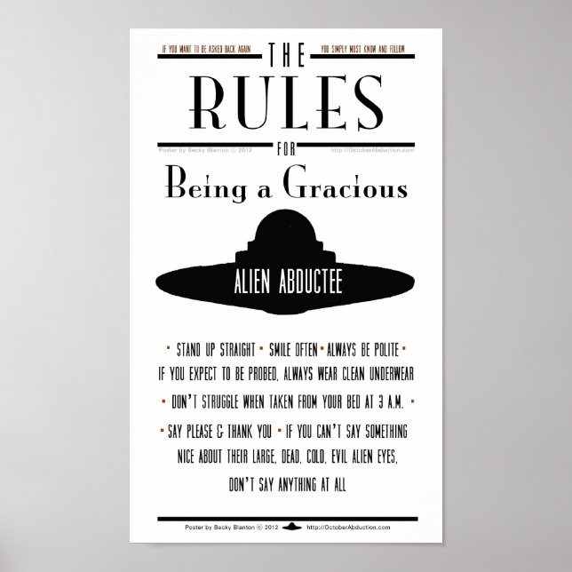 Rules for Being a Gracious Abductee Poster (Front)