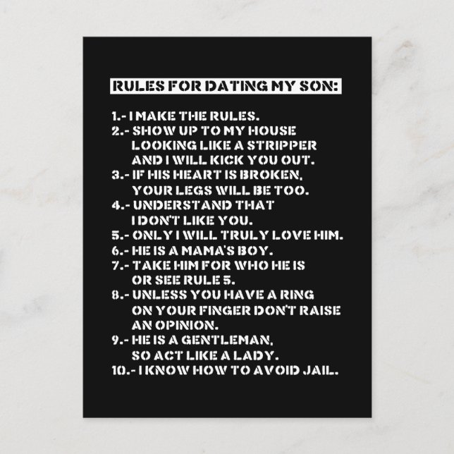 Rules for dating my son postcard (Front)