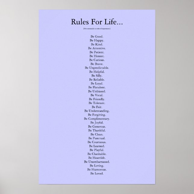 'Rules For Life...' - Blue Poster (Front)