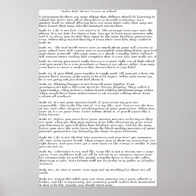 Rules Kids Won't Learn Poster (Front)
