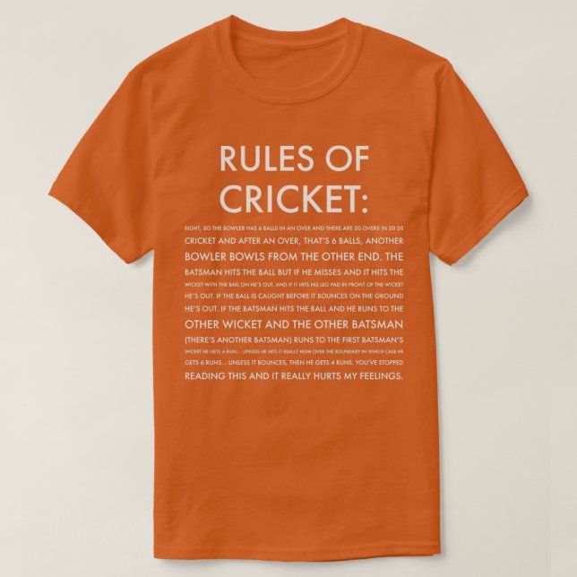 Rules of Cricket Funny T-Shirt (Design Front)
