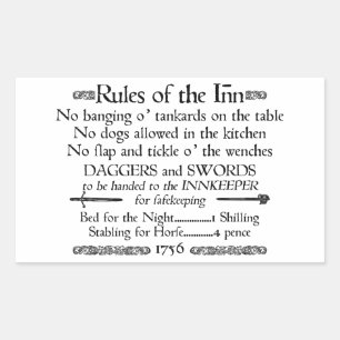 Rules of the Inn, 18th Century Innkeeper Sign Rectangular Sticker