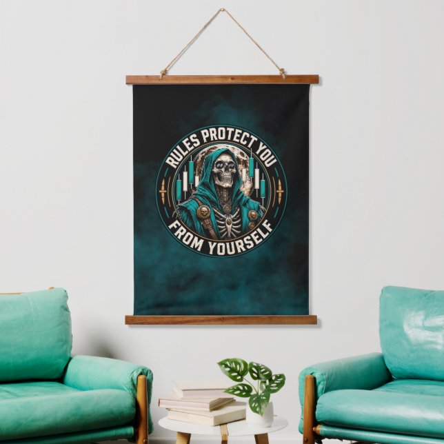 Rules Protect You From Yourself Teal Smoke Reaper  Hanging Tapestry (Living Room)