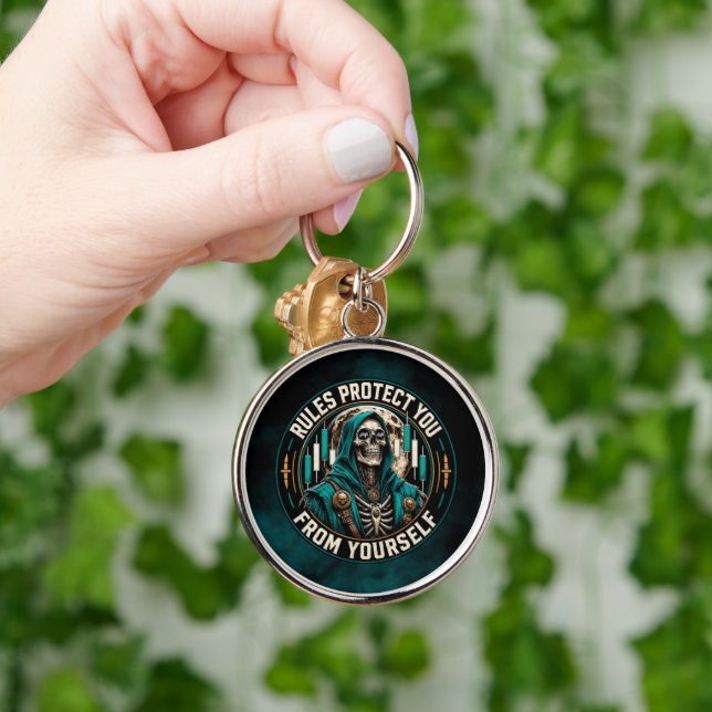 Rules Protect You From Yourself Teal Smoke Reaper  Key Ring (Hand)