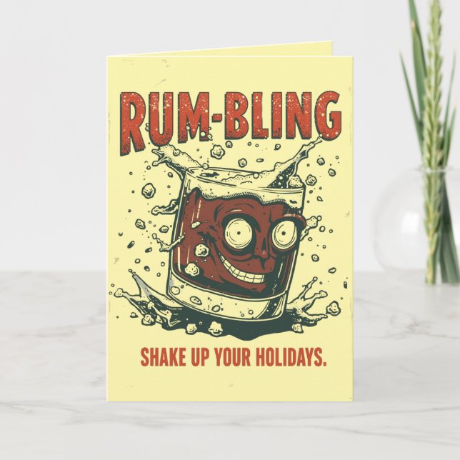 Rum-bling – Funny Christmas Rum Drinking Pun  Card (Front)