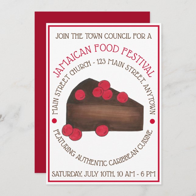 Rum Cake Jamaican Caribbean Food Festival Invitation (Front/Back)