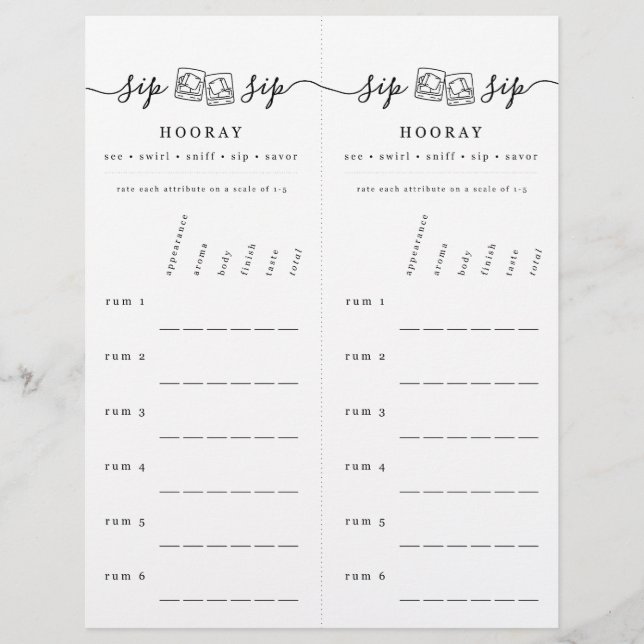 Rum Tasting Rating Scorecard Custom Letterhead (Front)