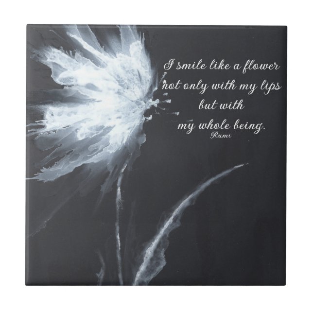 Rumi Quote Flower Black White Tile (Front)
