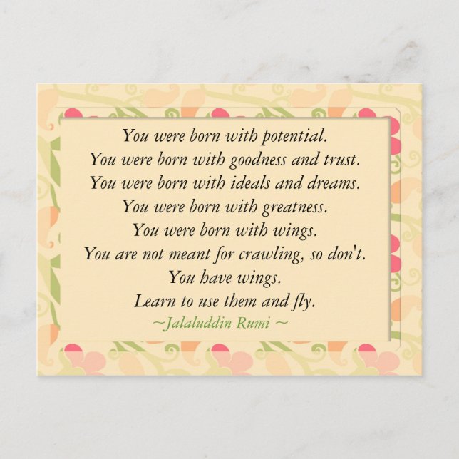Rumi Quote Inspirational Motivational Postcard (Front)