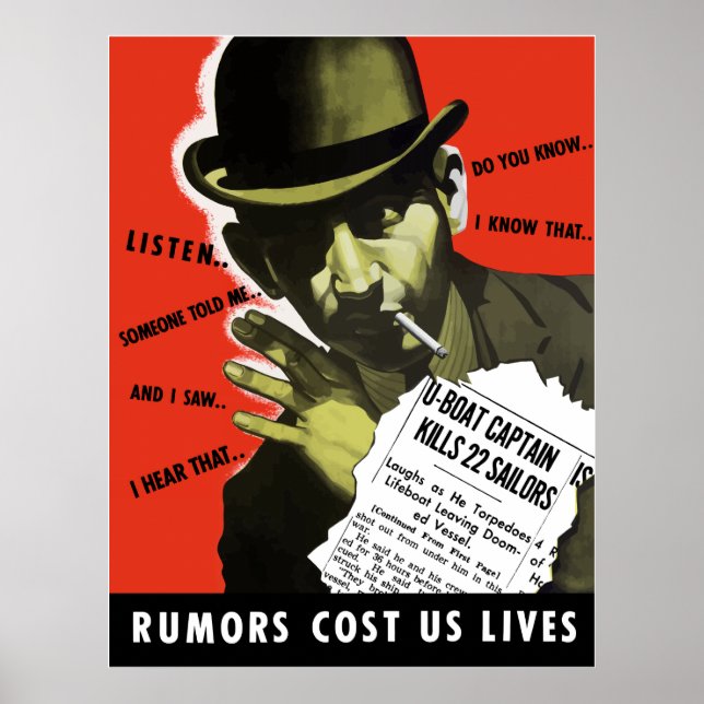 Rumours Cost Us Lives -- WW2 Poster (Front)
