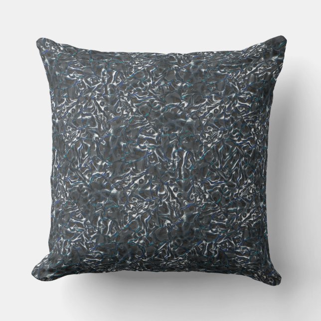 Rumpled texture in silver tone with blue scratches cushion (Front)