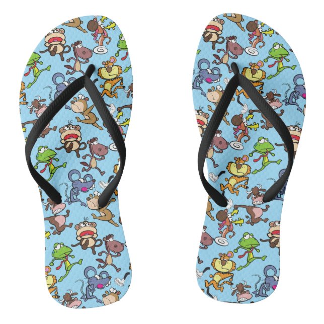 Run 2023, Cute Cartoons running around L Blue BG Jandals (Footbed)