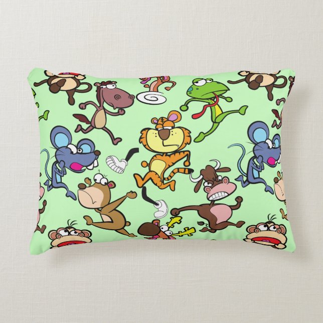 Run 2023, Cute Cartoons running around L Green BG Decorative Cushion (Front)
