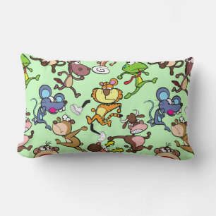 Run 2023, Cute Cartoons running around L Green BG Lumbar Cushion