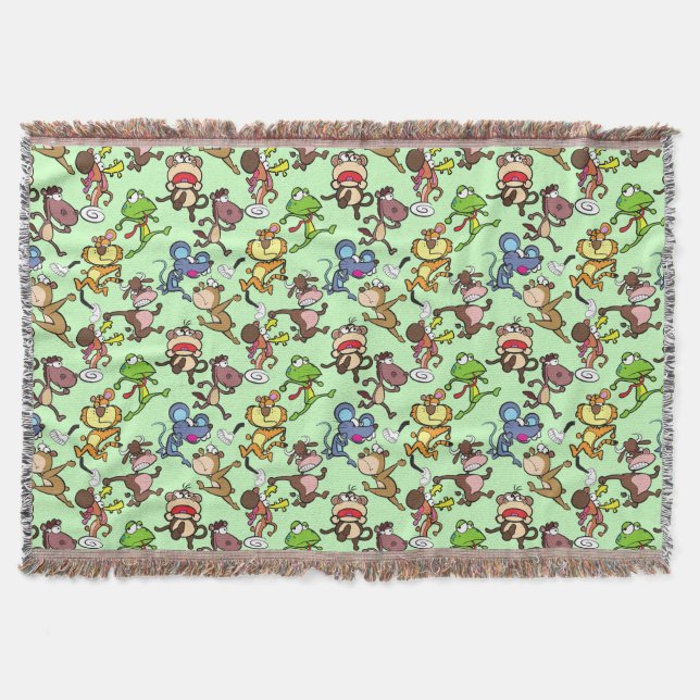 Run 2023, Cute Cartoons running pattern L Green BG Throw Blanket (Front)