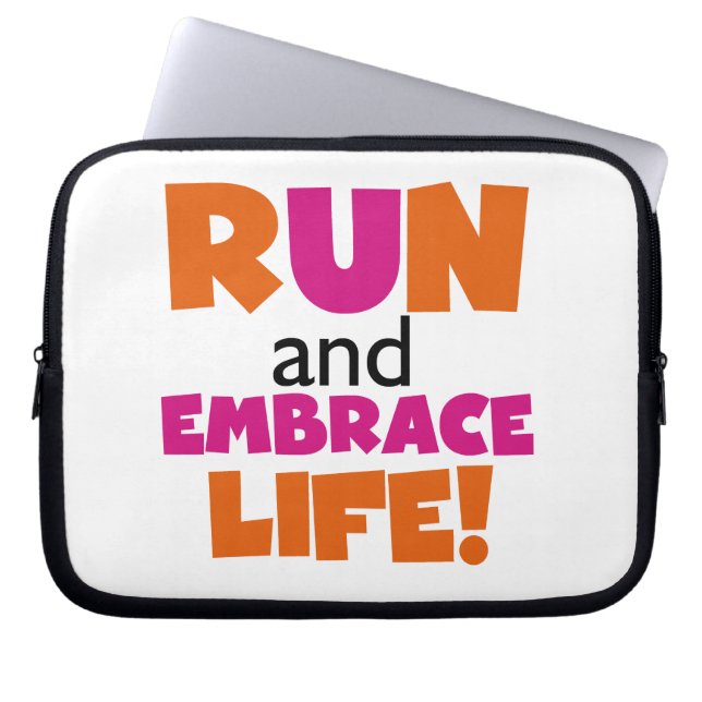 Run and Embrace Life Orange Pink Laptop Sleeve (Front)