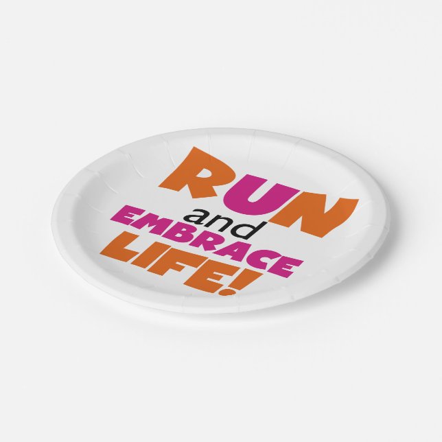 Run and Embrace Life Orange Pink Paper Plate (Angled)