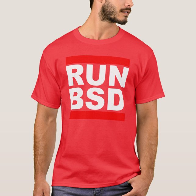 RUN BSD Cool WhiteRed Design for Unix Hackers Sysa T-Shirt (Front)