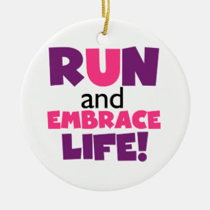 Run Embrace Life Purple Pink Ceramic Tree Decoration