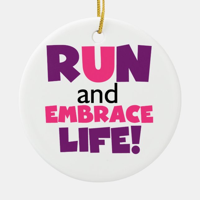 Run Embrace Life Purple Pink Ceramic Tree Decoration (Front)
