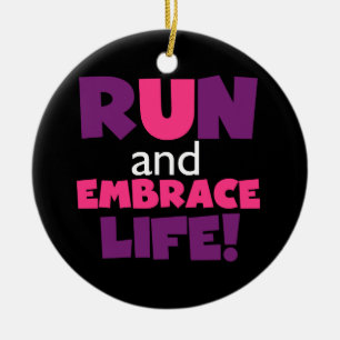 Run Embrace Life Purple Pink Ceramic Tree Decoration
