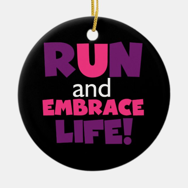 Run Embrace Life Purple Pink Ceramic Tree Decoration (Front)
