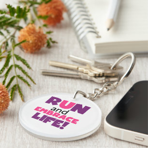 Run Embrace Life Purple Pink Key Ring