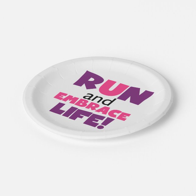 Run Embrace Life Purple Pink Paper Plate (Angled)