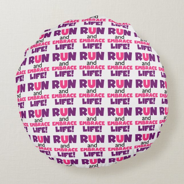 Run Embrace Life Purple Pink Round Cushion (Back)