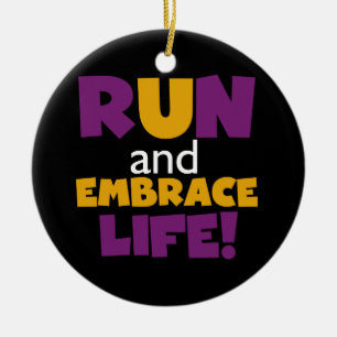 Run Embrace Life Purple Yellow Ceramic Tree Decoration