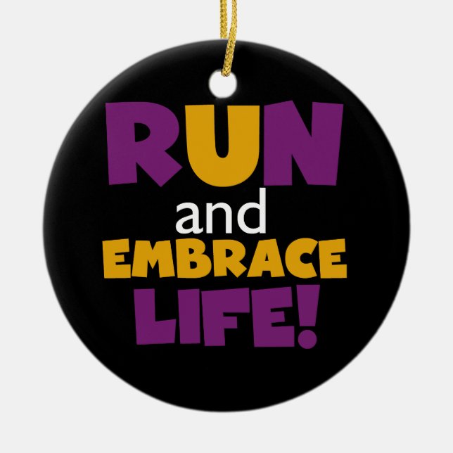 Run Embrace Life Purple Yellow Ceramic Tree Decoration (Front)
