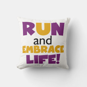 Run Embrace Life Purple Yellow Cushion