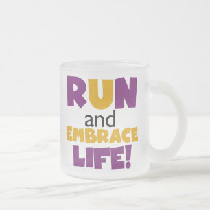 Run Embrace Life Purple Yellow Frosted Glass Coffee Mug
