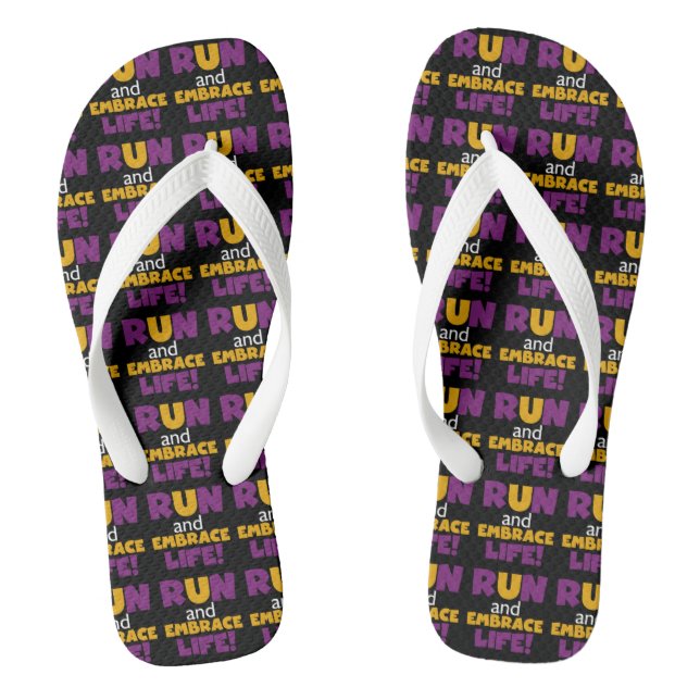 Run Embrace Life Purple Yellow Jandals (Footbed)